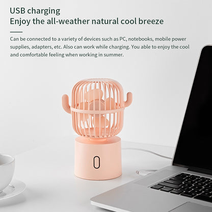 F6 กระบองเพชรพัดลมพกพาขนาดเล็ก USB เขย่าหัวมือถือโต๊ะพัดลมไฟฟ้า