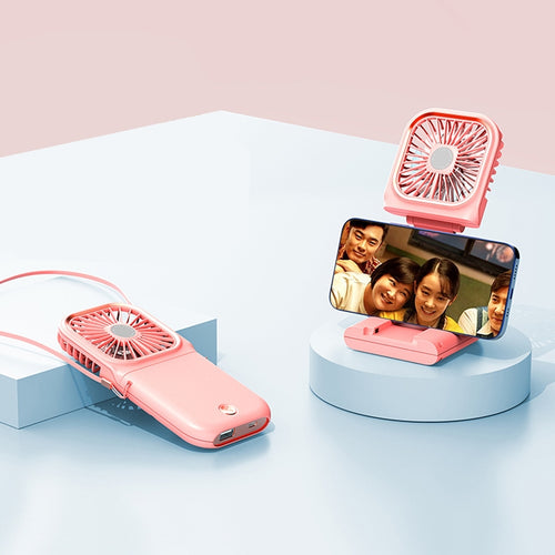 F30 พัดลมมือถือไฟฟ้าแบบตั้งโต๊ะแบบพกพาพับปิดเสียง USB พัดลมแขวนคอรุ่นอัพเกรด, F30 (Pink), F30 (Green), F30 (Blue), F30 (White)