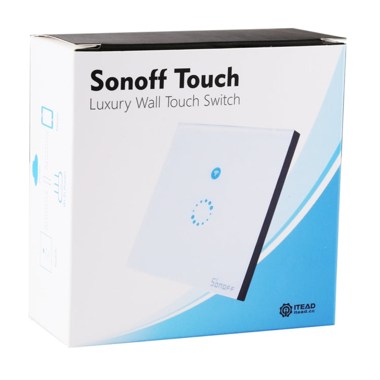 Sonoff Touch 86 มม. 1 Gang กระจกเทมเปอร์แผงสวิตช์ผนังไฟบ้านอัจฉริยะสวิตช์สัมผัส, ใช้งานร่วมกับ Alexa และ Google Home, AC 90 V - 250 V 400 W 2A, 86mm