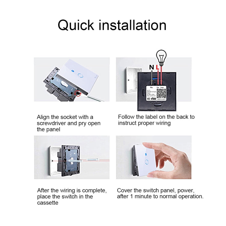 Sonoff Touch 86 มม. 1 Gang กระจกเทมเปอร์แผงสวิตช์ผนังไฟบ้านอัจฉริยะสวิตช์สัมผัส, ใช้งานร่วมกับ Alexa และ Google Home, AC 90 V - 250 V 400 W 2A, 86mm