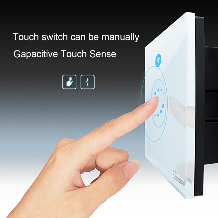 Sonoff Touch 120 มม. 1 Gang กระจกเทมเปอร์แผงสวิตช์ผนังไฟบ้านอัจฉริยะสวิตช์สัมผัส, ใช้งานร่วมกับ Alexa และ Google Home, AC 90 V - 250 V 400 W 2A, 120mm
