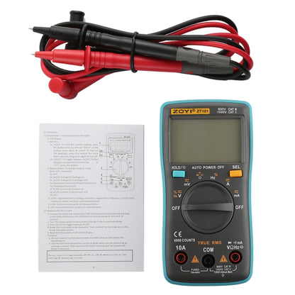 ZOYI ZT101 600V CAT III / 1000V CAT II 6000 นับมัลติมิเตอร์แบบดิจิตอลแบบพกพา AC / DC เครื่องวัดแรงดันไฟฟ้าปัจจุบันพร้อมหน้าจอ LCD แสงด้านหลังและตัวยึด, ZT101