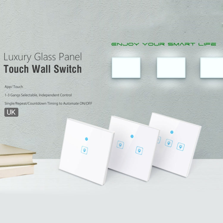 WS-UK-02 EWeLink APP & Touch Control 2A 2 Gangs แผงกระจกนิรภัยสมาร์ทสวิตช์ผนัง, AC 90 V-250 V, UK Plug, 2 Gangs
