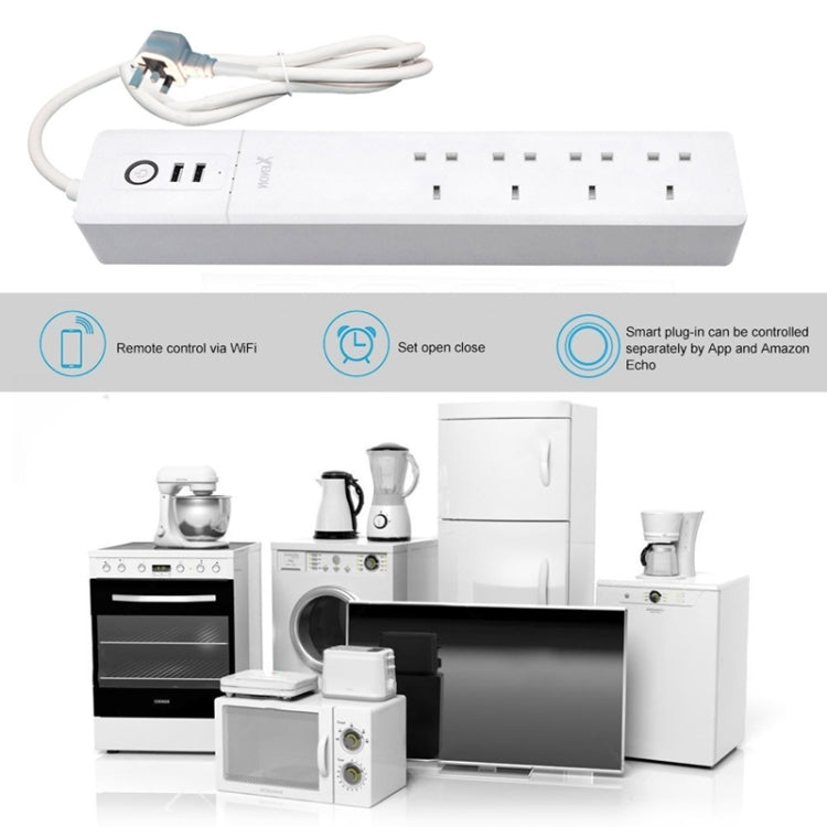 2 x พอร์ต USB + 4 x ปลั๊ก UK แจ็ค WiFi รีโมทคอนโทรล ปลั๊กไฟอัจฉริยะทำงานร่วมกับ Alexa และ Google Home, ความยาวสายเคเบิล: 1.8 ม., AC 90-265V, ปลั๊ก UK, 4xUSB + 3xUK Plug(UK Plug)