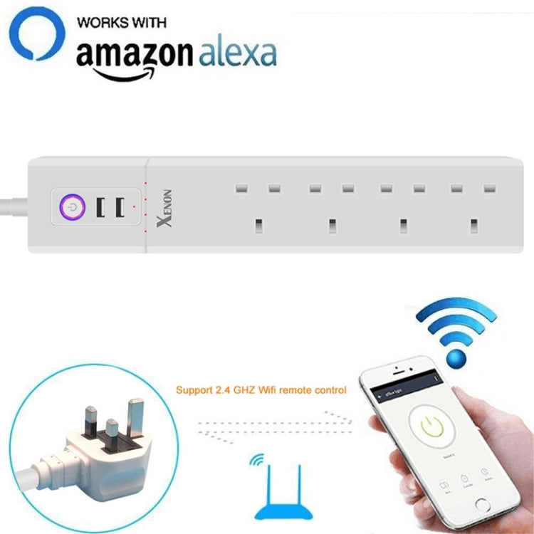 2 x พอร์ต USB + 4 x ปลั๊ก UK แจ็ค WiFi รีโมทคอนโทรล ปลั๊กไฟอัจฉริยะทำงานร่วมกับ Alexa และ Google Home, ความยาวสายเคเบิล: 1.8 ม., AC 90-265V, ปลั๊ก UK, 4xUSB + 3xUK Plug(UK Plug)