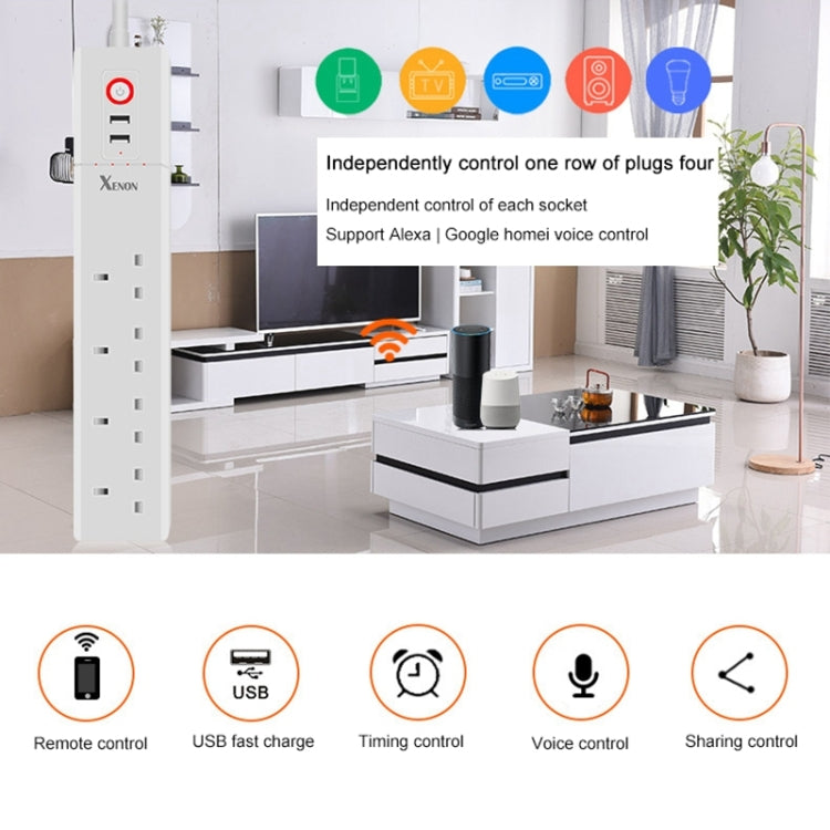 2 x พอร์ต USB + 4 x ปลั๊ก UK แจ็ค WiFi รีโมทคอนโทรล ปลั๊กไฟอัจฉริยะทำงานร่วมกับ Alexa และ Google Home, ความยาวสายเคเบิล: 1.8 ม., AC 90-265V, ปลั๊ก UK, 4xUSB + 3xUK Plug(UK Plug)