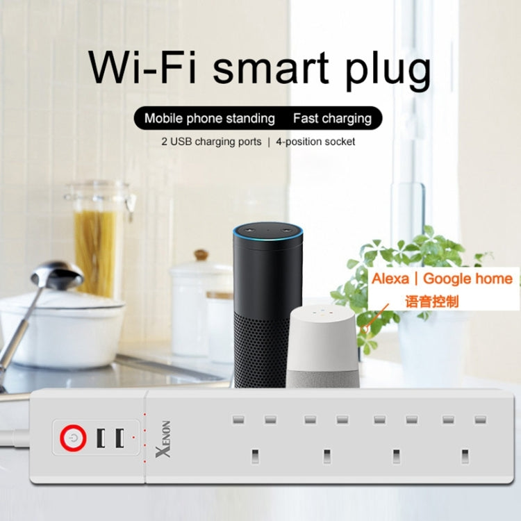 2 x พอร์ต USB + 4 x ปลั๊ก UK แจ็ค WiFi รีโมทคอนโทรล ปลั๊กไฟอัจฉริยะทำงานร่วมกับ Alexa และ Google Home, ความยาวสายเคเบิล: 1.8 ม., AC 90-265V, ปลั๊ก UK, 4xUSB + 3xUK Plug(UK Plug)