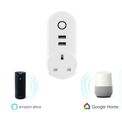 SA-002 2 พอร์ต USB + 1 ซ็อกเก็ตสหภาพยุโรป WiFi ปลั๊กไฟอัจฉริยะเข้ากันได้กับ Alexa และ Google Home, AC 110V-230V, UK Plug, US Plug