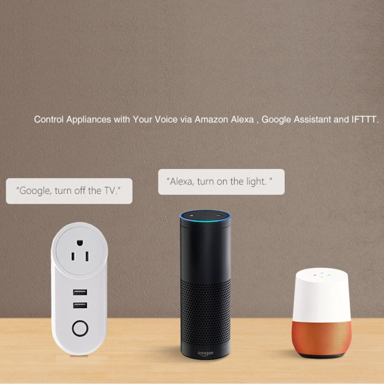 SA-002 2 พอร์ต USB + 1 ซ็อกเก็ตสหภาพยุโรป WiFi ปลั๊กไฟอัจฉริยะเข้ากันได้กับ Alexa และ Google Home, AC 110V-230V, UK Plug, US Plug