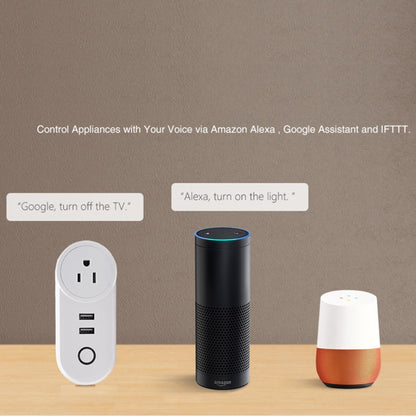 SA-002 2 พอร์ต USB + 1 ซ็อกเก็ตสหภาพยุโรป WiFi ปลั๊กไฟอัจฉริยะเข้ากันได้กับ Alexa และ Google Home, AC 110V-230V, UK Plug, US Plug