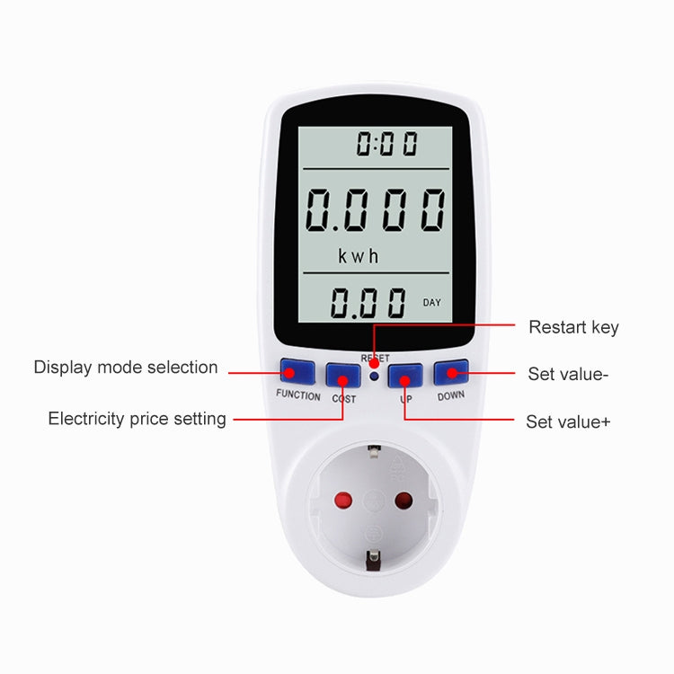 AC 230V 50Hz สูงสุด 16A จอแสดงผล LCD เครื่องวัดพลังงานวัตต์โวลต์แรงดันไฟฟ้าเครื่องวิเคราะห์พลังงานไฟฟ้าอัตโนมัติ Monitor เครื่องวิเคราะห์ Power, ปลั๊ก EU, AC 230V EU Plug