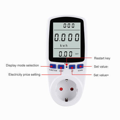 AC 230V 50Hz สูงสุด 16A จอแสดงผล LCD เครื่องวัดพลังงานวัตต์โวลต์แรงดันไฟฟ้าเครื่องวิเคราะห์พลังงานไฟฟ้าอัตโนมัติ Monitor เครื่องวิเคราะห์ Power, ปลั๊ก EU, AC 230V EU Plug