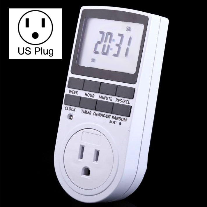 AC 120 โวลต์สมาร์ทโฮมปลั๊กอินโปรแกรมจอแสดงผล LCD นาฬิกาฟังก์ชั่นเวลาฤดูร้อน 12/24 ชั่วโมงเปลี่ยนสวิตช์จับเวลาซ็อกเก็ต, สหรัฐเสียบ, AC 120V US Plug