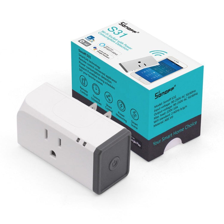 Sonoff S31 16A โทรศัพท์ APP รีโมท Timing & Power Energy การใช้งาน Monitor Mini WiFi สมาร์ทซ็อกเก็ตทำงานร่วมกับ Alexa และ Google Home, US Plug, S31 US