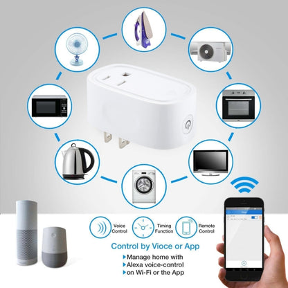 JH-G09U 15A 2.4GHz WiFi ควบคุม Hubless ปลั๊กไฟบ้านอัจฉริยะทำงานร่วมกับ Alexa และ Google Home, AC 100-240V, US Plug, JH-G09U