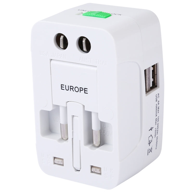 ตัวแปลงสากลสำหรับเดินทางอเนกประสงค์ 110-250V พร้อมอินเทอร์เฟซ USB คู่, ปลั๊ก EU / UK / US / AU