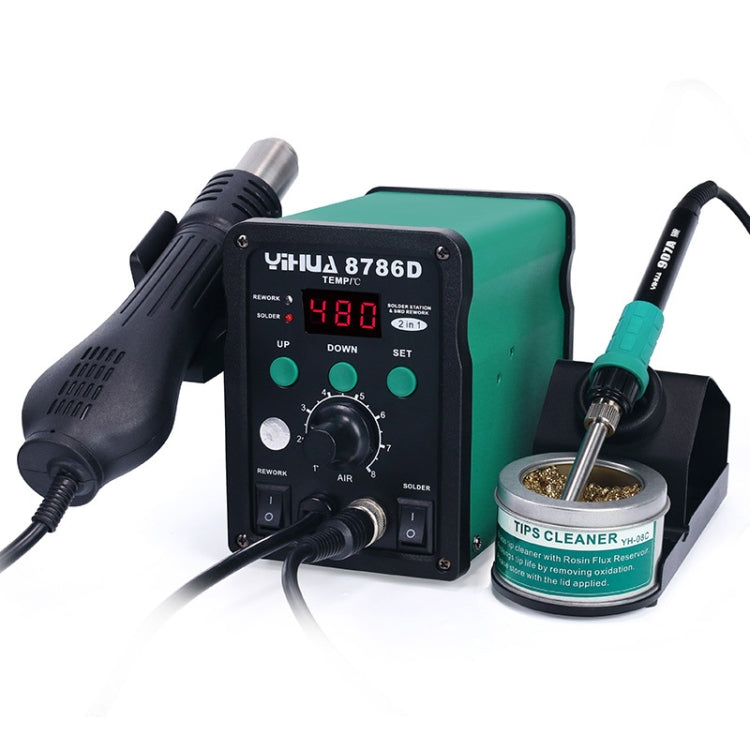 YIHUA 8786D 2 in 1 AC 220V จอแสดงผล LED ปรับอุณหภูมิ Hot Air Gun + สถานีบัดกรี & การประสาน เหล็ก, 8786D