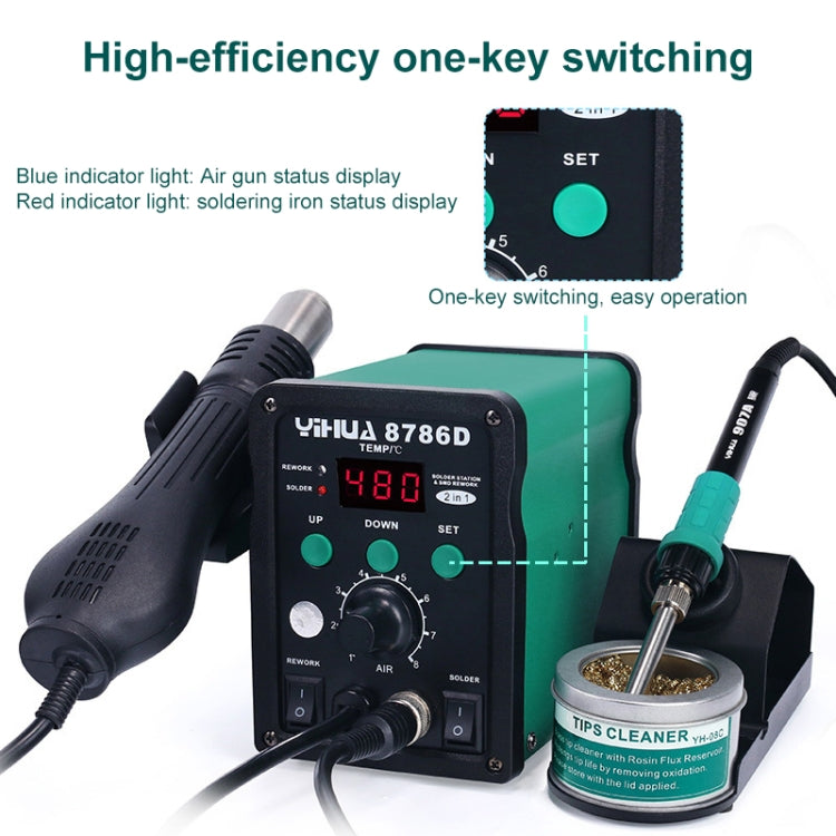 YIHUA 8786D 2 in 1 AC 220V จอแสดงผล LED ปรับอุณหภูมิ Hot Air Gun + สถานีบัดกรี & การประสาน เหล็ก, 8786D