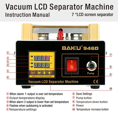 บากู BK-946D 200W เครื่องดูดฝุ่น LCD ระบบสัมผัสแผงแยกเครื่อง, AC 220V, BK-946D 200W 220V