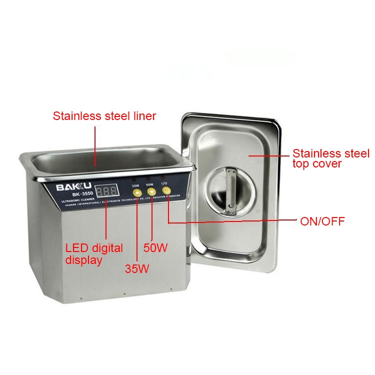 BAKU BK-3550 35W / 50W จอแสดงผล LCD 0.8L ที่ปรับได้เครื่องทำความสะอาดอัลตราโซนิก, AC 220V, ปลั๊ก EU, BK-3550 35W / 50W 0.8L 220V