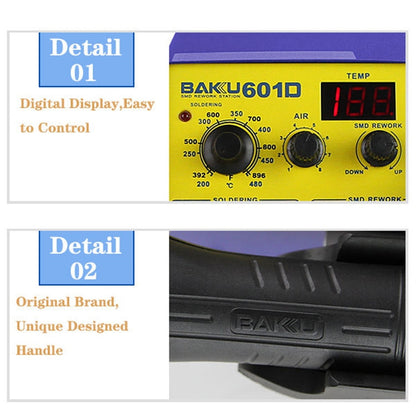 บากู BK-601D AC 220V LED แสดงผล 2 in 1 Hot Air Gun การประสาน สถานีบัดกรีเหล็ก, BK-601D AC 220V