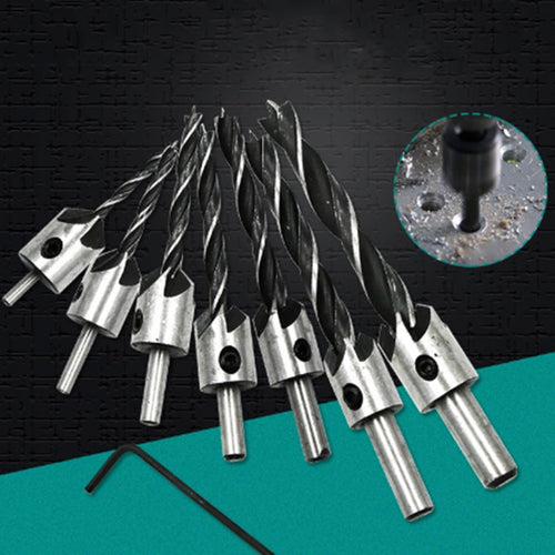 7 in 1 ไม้ Countersink Chamfer สามชี้ความเร็วสูงเหล็กเจาะชุด Bits,3-10 มม., 7 PCS/Set