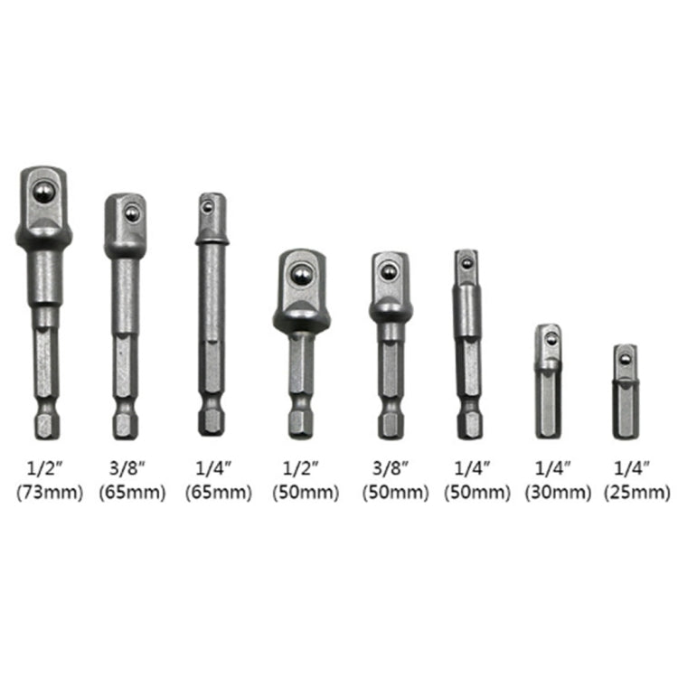 8 ชิ้น/เซ็ต SOCKET Bit EXTENSION Bar HEX Shank ADAPTER เจาะ NUT DRIVER สว่านไฟฟ้า Bit, 1/4(65/50/30/25 มม.), 3/8(65/50 มม.), 1/2(73/50 มม.), 8 PCS/Set Length:65-73mm