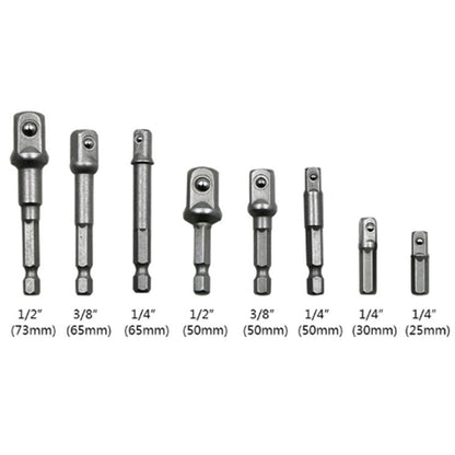 8 ชิ้น/เซ็ต SOCKET Bit EXTENSION Bar HEX Shank ADAPTER เจาะ NUT DRIVER สว่านไฟฟ้า Bit, 1/4(65/50/30/25 มม.), 3/8(65/50 มม.), 1/2(73/50 มม.), 8 PCS/Set Length:65-73mm