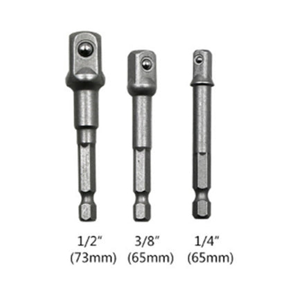 3 ชิ้น/เซ็ต Socket Bit Extension Bar อะแดปเตอร์ Hex Shank เจาะไดร์เวอร์อ่อนนุชสว่านไฟฟ้า Bit (1/4, 3/8, 1/2 นิ้ว), ความยาว: 65-73 มม., 3 PCS/Set Length:65-73mm