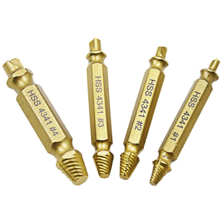 4 in 1 Screw Extractor เจาะ Bits เครื่องมือ Broken Bolt Remover (1 #, 2 #, 3 #, 4 #) พร้อมกล่องพลาสติก, Gold s2, Gold 4341, 4341, s2