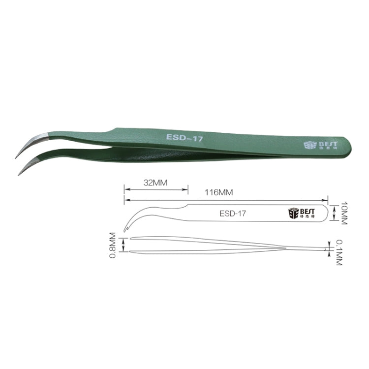 BEST BST-17 แหนบสแตนเลส ESD ป้องกันไฟฟ้าสถิตที่มีความแม่นยำ, BST-17