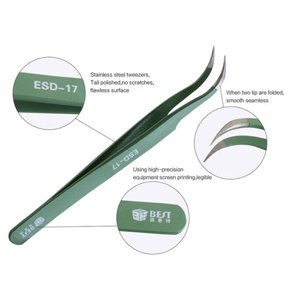 BEST BST-17 แหนบสแตนเลส ESD ป้องกันไฟฟ้าสถิตที่มีความแม่นยำ, BST-17