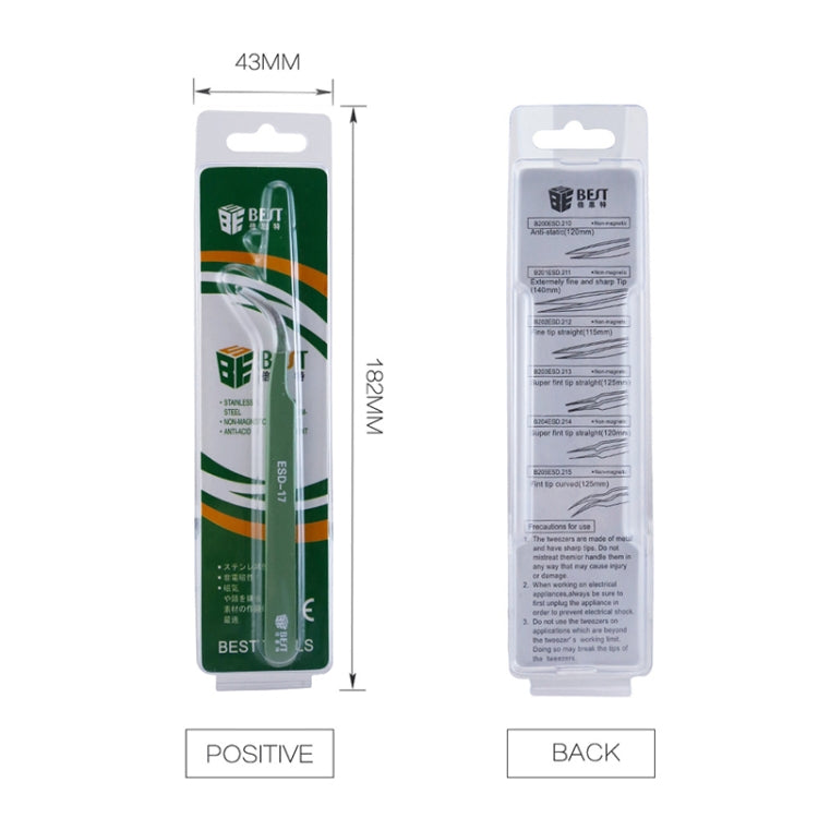 BEST BST-17 แหนบสแตนเลส ESD ป้องกันไฟฟ้าสถิตที่มีความแม่นยำ, BST-17