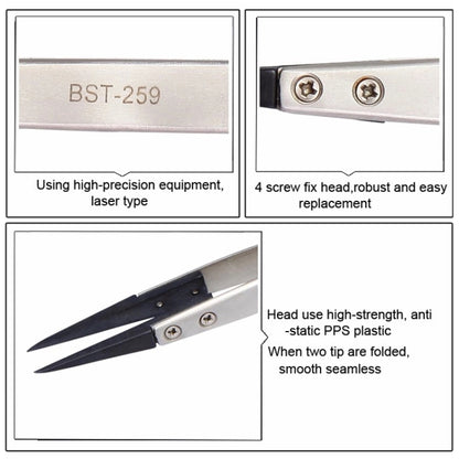 BEST BST-259 สแตนเลสสตีล Snti Static Tweezer, BST-259