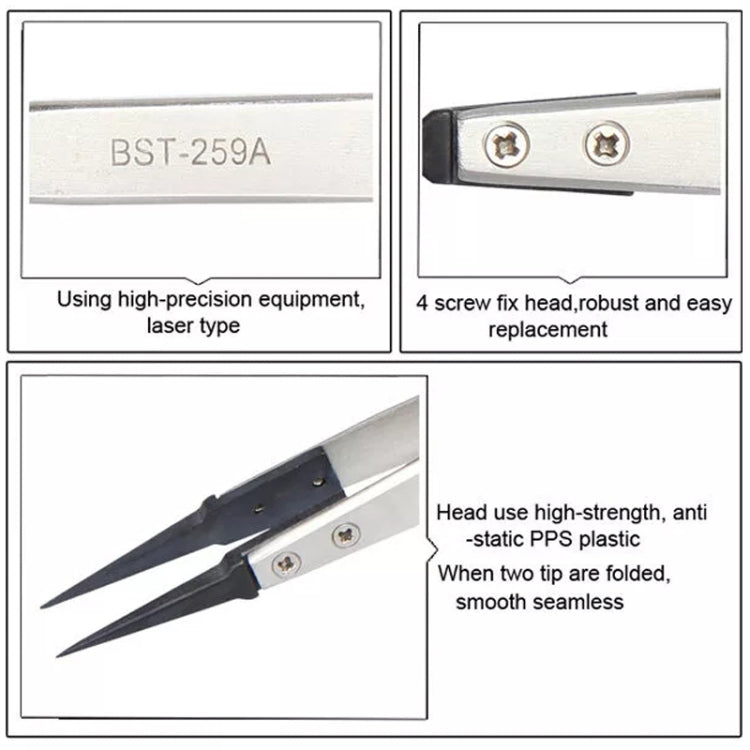 BEST BST-259A แหนบป้องกันไฟฟ้าสถิตย์สแตนเลส, BST-259A