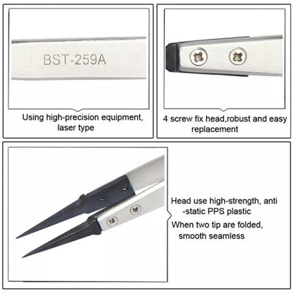 BEST BST-259A แหนบป้องกันไฟฟ้าสถิตย์สแตนเลส, BST-259A