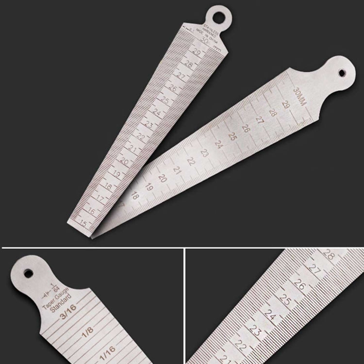 Wedge Feeler Gap 15-30 มม. ไม้บรรทัดสแตนเลสตรวจสอบ Taper Gauge เมตริก Imperial วัดเครื่องมือ, 15-30mm Metric Imperial