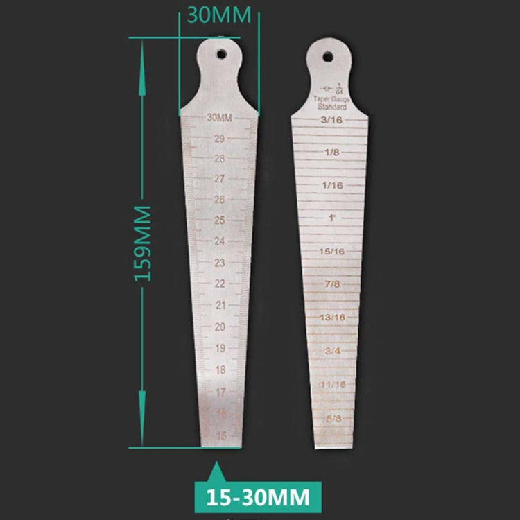 Wedge Feeler Gap 15-30 มม. ไม้บรรทัดสแตนเลสตรวจสอบ Taper Gauge เมตริก Imperial วัดเครื่องมือ, 15-30mm Metric Imperial