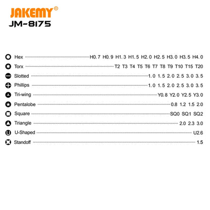 JAKEMY JM-8175 50 in 1 กล่องด้านนอกสองด้านมัลติฟังก์ชั่นและชุดเครื่องมือไขควงความแม่นยำ, JM-8175 50 in 1