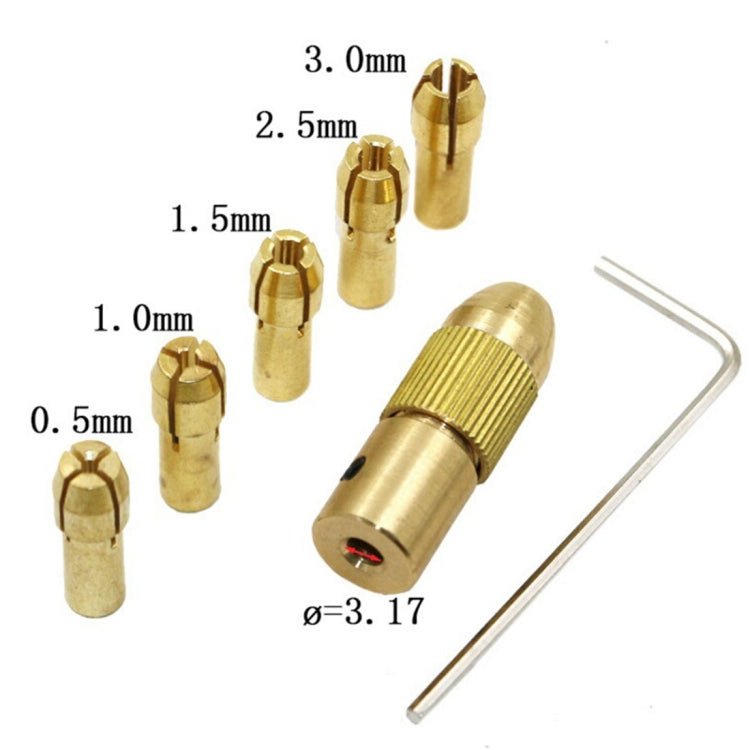 7 ชิ้น/เซ็ตทองเหลือง 0.5-3 มม.ไฟฟ้าขนาดเล็กเจาะ Bit Collet Micro Twist 3.17 มม.เจาะชุด Chuck พร้อมประแจ, 3.17mm