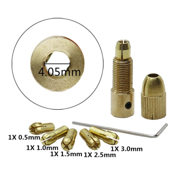 7 ชิ้น/เซ็ตทองเหลือง 0.5-3 มม.ไฟฟ้าขนาดเล็กเจาะ Bit Collet Micro Twist 4.05 มม.เจาะชุด Chuck พร้อมประแจ, 4.05mm