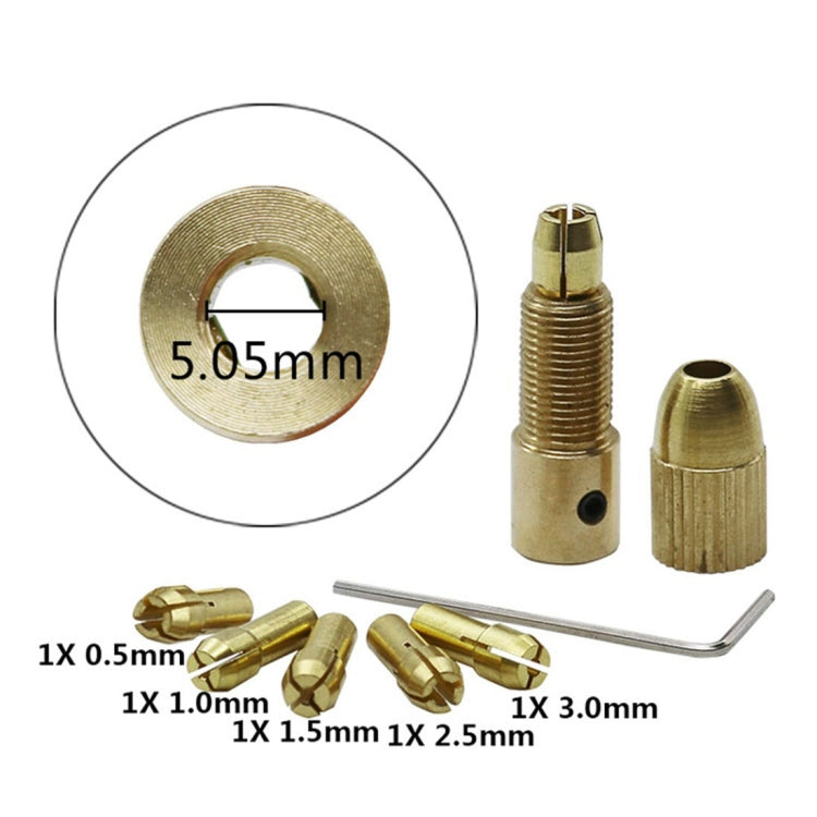 7 ชิ้น/เซ็ตทองเหลือง 0.5-3 มม.ไฟฟ้าขนาดเล็กเจาะ Bit Collet Micro Twist 5.05 มม.เจาะชุด Chuck พร้อมประแจ, 5.05mm