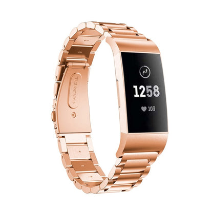 สายนาฬิกาสแตนเลสแบบแข็งสามเม็ดหนังสติ๊กหัวเข็มขัดสำหรับ Fitbit Charge 4, Three Beads for Fitbit Charge 4