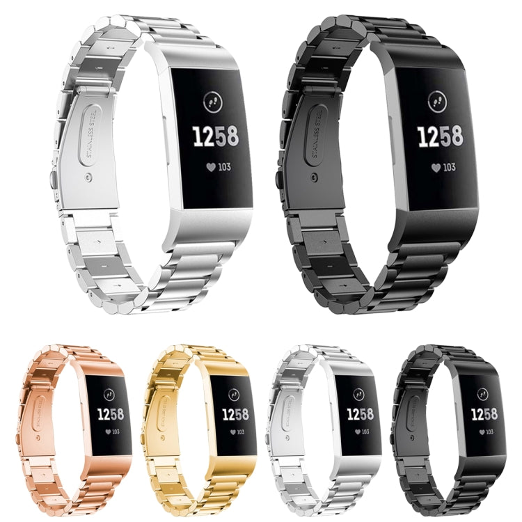สายนาฬิกาสแตนเลสแบบแข็งสามเม็ดหนังสติ๊กหัวเข็มขัดสำหรับ Fitbit Charge 4, Three Beads for Fitbit Charge 4