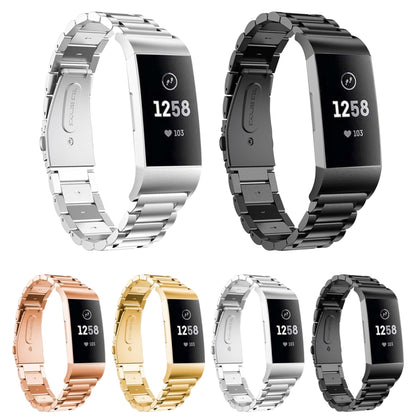สายนาฬิกาสแตนเลสแบบแข็งสามเม็ดหนังสติ๊กหัวเข็มขัดสำหรับ Fitbit Charge 4, Three Beads for Fitbit Charge 4