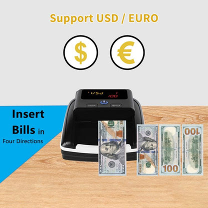 AL-130 เครื่องตรวจจับเงินแบบพกพาขนาดเล็กสำหรับ USD Euro ข้อมูลจำเพาะ: ปลั๊ก EU, EU Plug