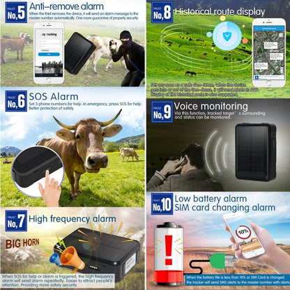 RF-V34 แกะวัวปศุสัตว์ IP67 กันน้ำพลังงานแสงอาทิตย์ GSM GPS ติดตาม WiFi โดยไม่ต้องแผ่นด้านล่างคงที่สนับสนุนการตรวจสอบเสียงและต่อต้านการลบปลุกและ SOS, GPS WiFi Tracking