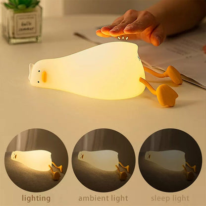 การชาร์จ USB 1W LED Lie Flat Duck ซิลิโคน Touch Sensing Night Light, Flat Duck
