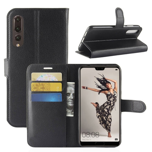 สำหรับ Huawei P20 Pro ซองหนังพลิกแนวนอนเนื้อลิ้นจี่พร้อมกระเป๋าสตางค์และผู้ถือและช่องเสียบการ์ด, For Huawei P20 Pro