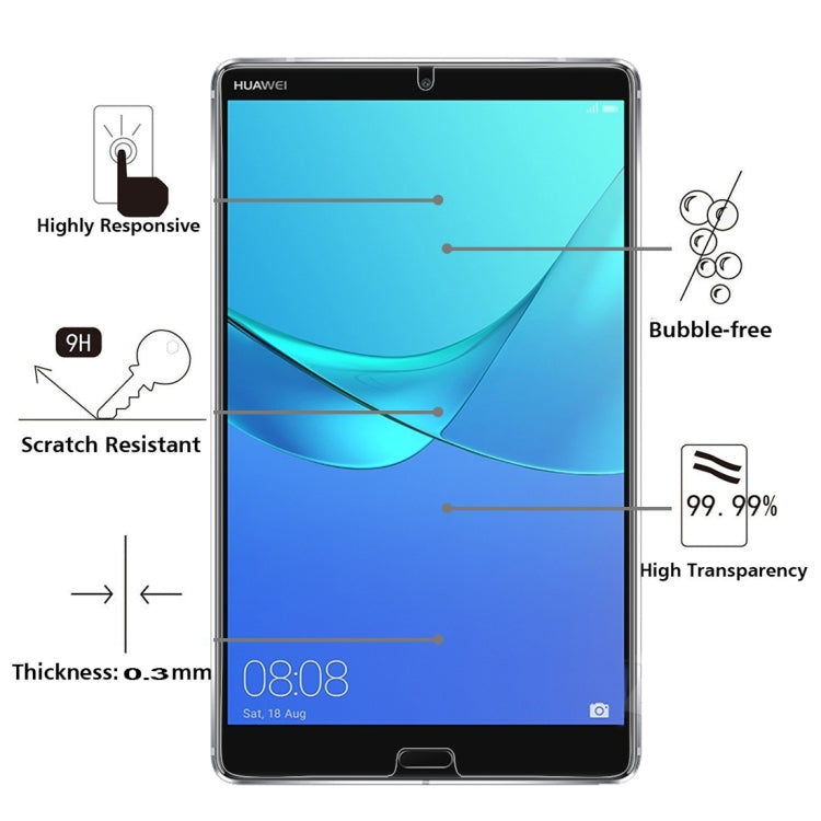สำหรับ Huawei MediaPad M5 8.4 นิ้ว 0.3mm 9H ความแข็งพื้นผิวฟิล์มกระจกนิรภัยป้องกันการระเบิด, For MediaPad M5 8.4 inch